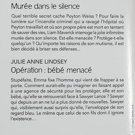 Murée dans le silence - Opération - Bébé menacé - Rita Herron - Julie Anne Lindsey - Black Rose - Romance suspense - Bébé en danger - Enlèvement - Meurtre - Enquête - Protection - Menaces - Secrets - Danger - FBI - Livre