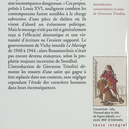 La Folle Journée ou Le Mariage de Figaro – Beaumarchais – Comédie classique et satire sociale du XVIIIe siècle - Livre