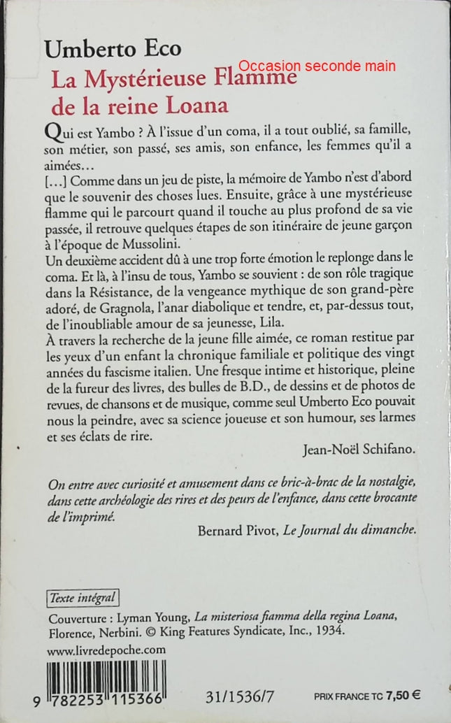 La Mystérieuse Flamme de la reine Loana – Umberto Eco – Roman contemporain d'occasion - Livre