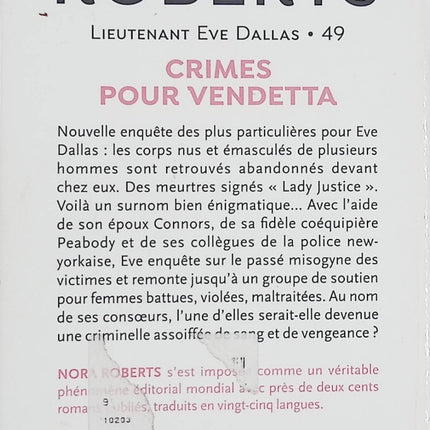 Crimes pour vendetta – Nora Roberts – Lieutenant Eve Dallas – Roman policier et thriller futuriste - Livre