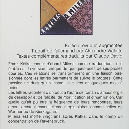Lettres à Milena – Franz Kafka – Correspondance littéraire, lettres d’amour, littérature européenne et relation épistolaire - Livre