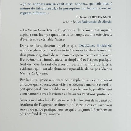 Vivre sans tête – Douglas Edison Harding, expérience de la conscience, découverte de soi et spiritualité - Livre