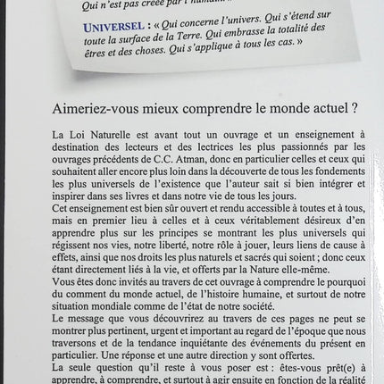 La Loi Naturelle – Enseignement Universel pour Solutions Intemporelles – C. C. Atman, ouvrage de philosophie et de réflexion sur les lois universelles - Livre