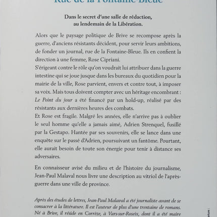Rue de la Fontaine-Bleue - Jean-Paul Malaval - Roman historique - Après-guerre - Résistance - Brive - Journal - Secrets - Livre