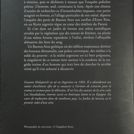 Le Jardin de bronze – Gustavo Malajovich – Thriller argentin et enquête sur une disparition - Livre