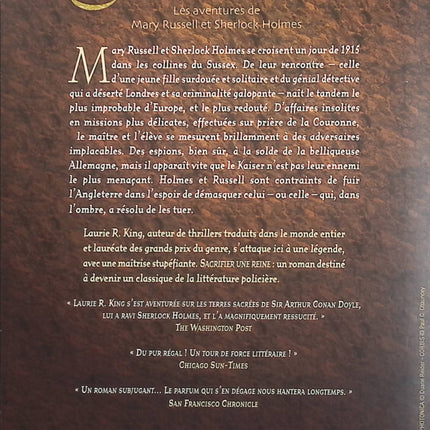 Sacrifier une reine – Mary Russell et Sherlock Holmes – Laurie R. King – Tome 1 – Polar historique - Livre