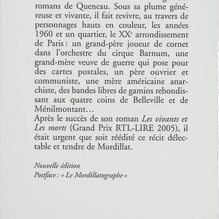 Vive la Sociale ! – Gérard Mordillat – Roman social et autobiographique – Paris Belleville – Littérature française contemporaine - Livre