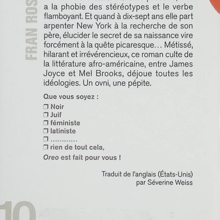 Oreo – Fran Ross – Roman satirique culte entre quête identitaire et humour absurde - Livre