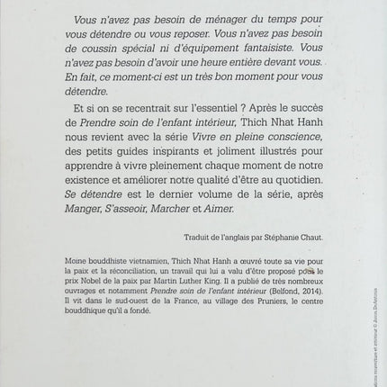 Vivre en pleine conscience – Se détendre – Thich Nhat Hanh, guide de méditation et de relaxation pour retrouver la sérénité - Livre