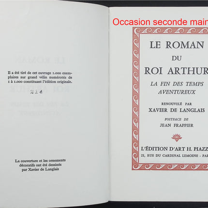 Le Roman du Roi Arthur – La Fin des temps aventureux – Tome 5 ( 1971 ) – Xavier de Langlais – Livre d’occasion - Livre