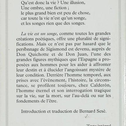 La Vie est un songe – Pedro Calderón de la Barca – Théâtre classique espagnol – Livre d'occasion - Livre