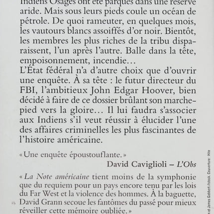 La Note américaine - David Grann - Enquête historique - Meurtres des Osages - Oklahoma - Pétrole - FBI - Livre