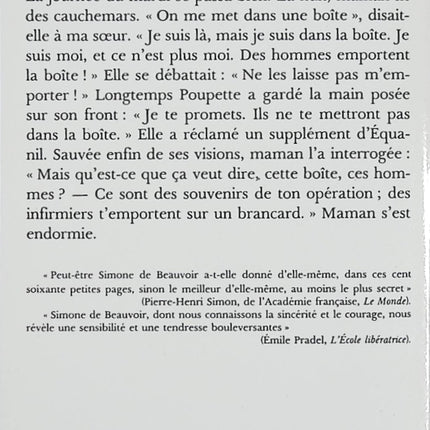 Une mort très douce – Simone de Beauvoir – Folio poche – Récit autobiographique, mère, mort - Livre