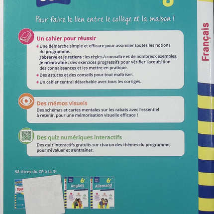 Français 6e – Cahier Jour Soir – Exercices et révisions – Grammaire, orthographe, conjugaison – Collège - Livre
