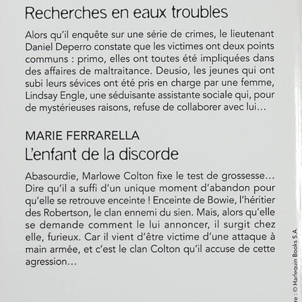 Recherches en eaux troubles - L’enfant de la discorde - Janice Kay Johnson, Marie Ferrarella - Harlequin Black Rose - Romance suspense - Livre