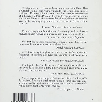 Je m’en vais – Jean Echenoz – roman contemporain, aventure absurde et quête intérieure - Livre