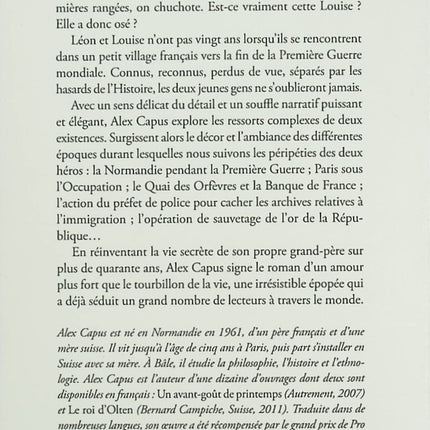 Léon et Louise – Alex Capus – Roman d’amour historique – histoire de passion à travers la Première et Seconde Guerre mondiale - Livre