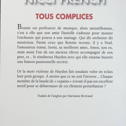 Tous complices Nicci French – Thriller psychologique, secrets, manipulations et suspense autour d'une affaire criminelle - Livre