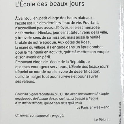 L’École des beaux jours – Christian Signol – Roman du terroir – École rurale, village et valeurs - Livre