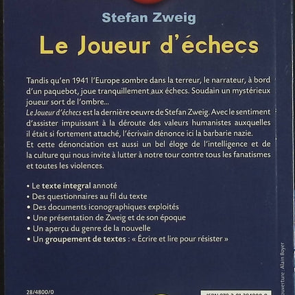 Bibliocollège – Le Joueur d’échecs – Stefan Zweig – Classique collège – Lecture scolaire - Livre