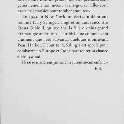Oona & Salinger – Frédéric Beigbeder – Roman biographique sur une histoire d’amour légendaire - Livre