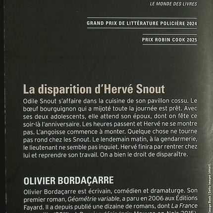 La disparition d'Hervé Snout – Olivier Bordaçarre – Roman noir – Thriller psychologique – Polar français – Humour noir - Livre