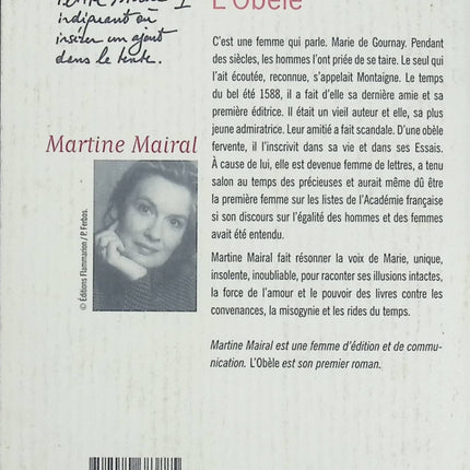 L'Obèle – Martine Mairal – Roman historique sur Marie de Gournay et Montaigne - Livre
