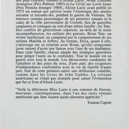 Conflits de famille – Alison Lurie – Roman psychologique, secrets de famille et satire des relations familiales - Livre