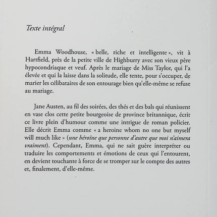 Emma - Jane Austen - Roman classique - Littérature anglaise - Romance - Amour - Mariage - Société anglaise - XIXe siècle - Livre