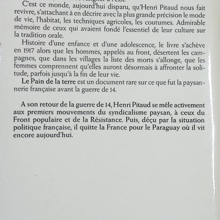 Le Pain de la terre – Henri Pitaud – Mémoires d’un paysan vendéen – Vie rurale et Vendée - Livre