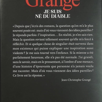 Je suis né du diable - Jean-Christophe Grangé - Prix Jean-Jacques Rousseau de l'autobiographie 2026 - Livre
