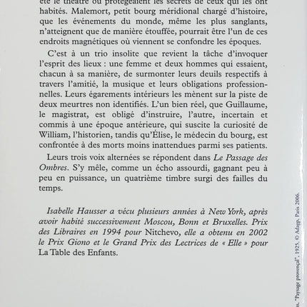 Le passage des ombres – Isabelle Hausser – Roman contemporain, drame psychologique et mystère autour du deuil et de l’amitié en Drôme - Livre