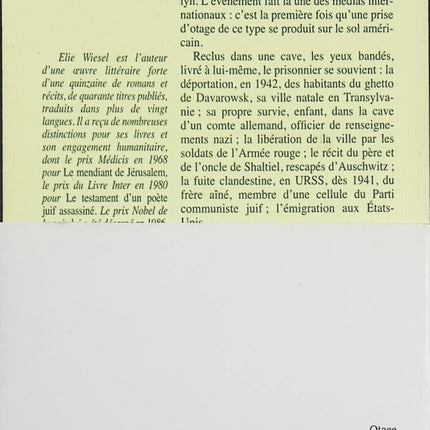 Otage – Elie Wiesel – Récit témoignage captivité mémoire de guerre et condition humaine - Livre