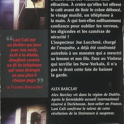 Last Call d’Alex Barclay • Thriller policier américain, enquête de l’inspecteur Joe Lucchesi, tueur en série à New York, suspense criminel et mystère urbain - livre