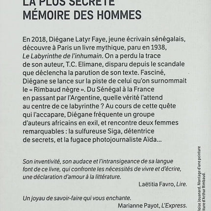 La Plus secrète mémoire des hommes – Mohamed Mbougar Sarr | Prix Goncourt, roman littéraire et quête d'un écrivain disparu - Livre