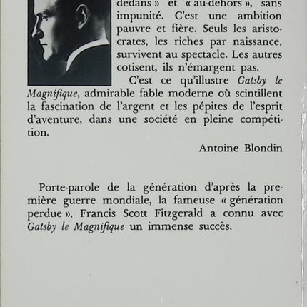 Gatsby le Magnifique Francis Scott Fitzgerald roman américain classique amour et drame social Années folles - Livre