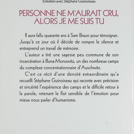 Personne Ne M'aurait Cru, Alors Je Me Suis Tu - Témoignage poignant et récit de survie de Sam Braun - Livre