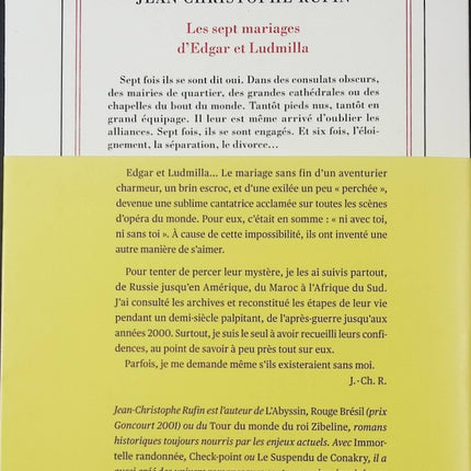 Les sept mariages d’Edgar et Ludmilla – Jean-Christophe Rufin – Roman humoristique et romantique sur amour, quiproquos et relations inattendues - livre