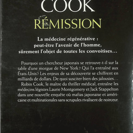 Rémission - Thriller médical et suspense scientifique de Robin Cook - Livre