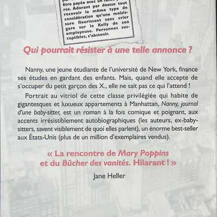 Nanny - Journal d'une baby-sitter Emma McLaughlin roman contemporain humour et anecdotes - Livre