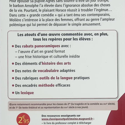 Pièce de théâtre classique comédie – L'École des femmes Molière Classiques et Patrimoine - Livre