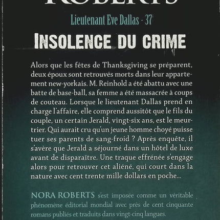 Roman policier suspense enquête criminelle Insolence du crime – Nora Roberts - livre