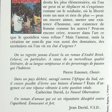États d’urgence – Roman engagé sur l’Afrique du Sud d’André Brink - livre