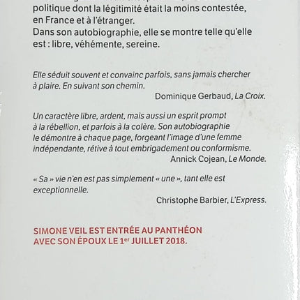 Une vie - Simone Veil - Biographie et témoignage inspirant - Livre