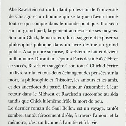 Ravelstein – Roman philosophique de Saul Bellow - livre
