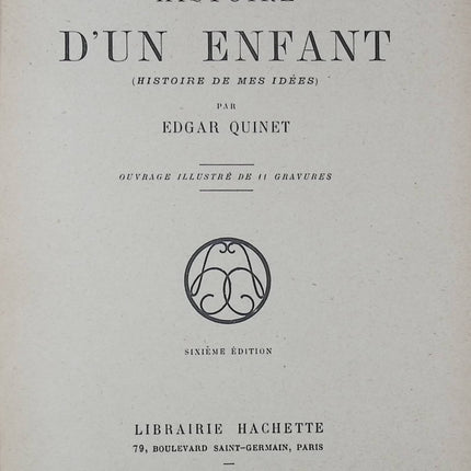 Histoire d’un enfant – Edgar Quinet – Livre autobiographique et philosophique - Livre