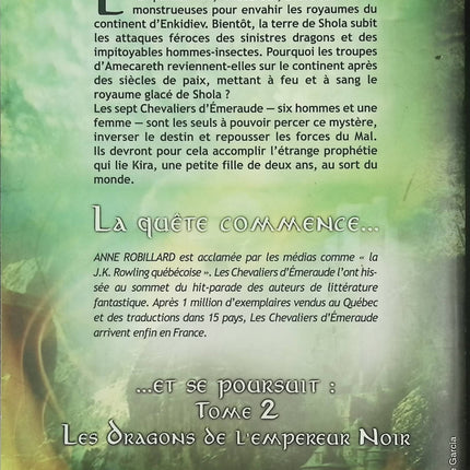 Les chevaliers d'émeraude - Tome 1 - Le feu dans le ciel – Anne Robillard – roman fantasy épique magie prophétie combat - Livre