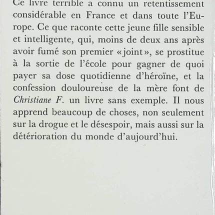 Moi, Christiane F., 13 ans, droguée, prostituée… – témoignage choc sur la drogue et la jeunesse - Livre