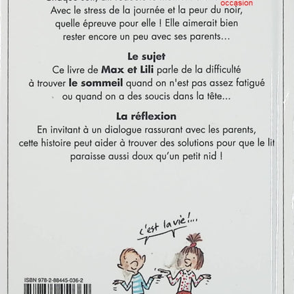 Lili ne veut pas se coucher – Dominique de Saint-Mars, Serge Bloch livre jeunesse Max et Lili sommeil coucher routine enfants - Livre