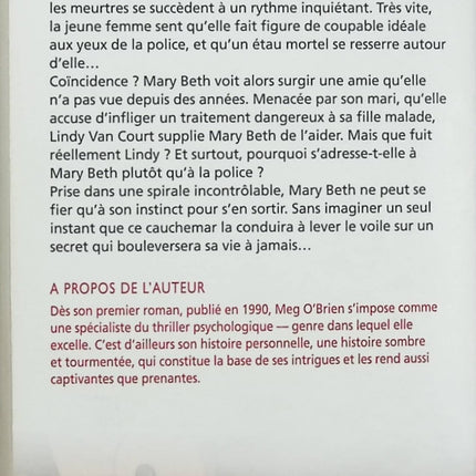Spirale meurtrière – Meg O’Brien – thriller psychologique américain suspense occasion - Livre